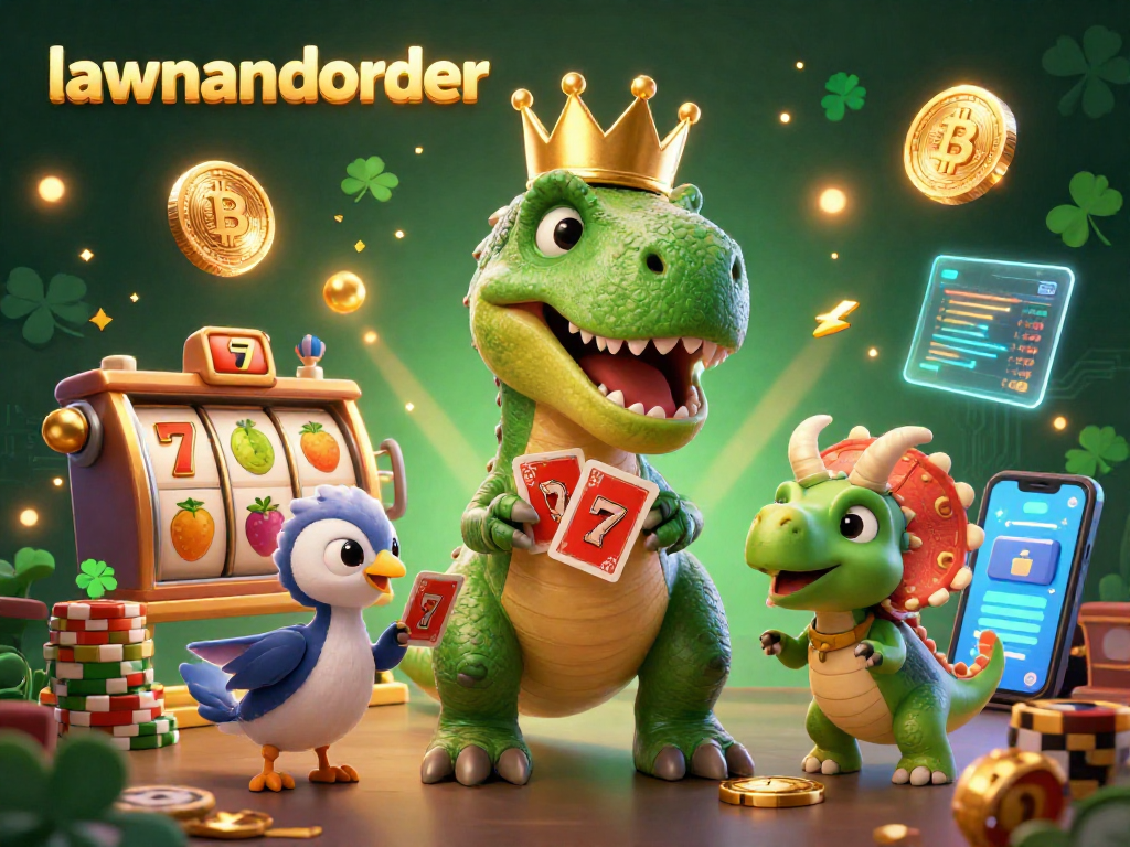 Spin wild reels with lawnandorder while friendly dinosaurs engage in exciting casino action.