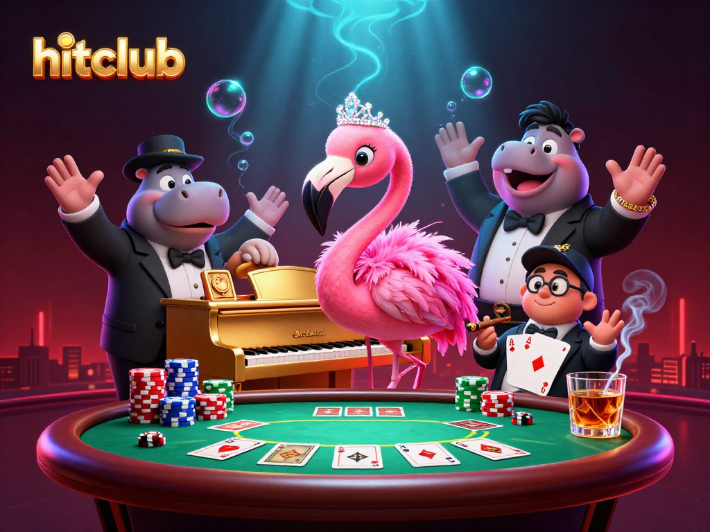 Enjoy hitclub table fun with colorful poker chips and vibrant casino characters