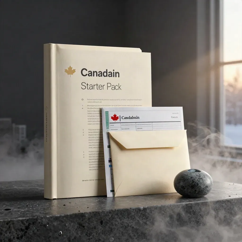 Equity research bundle with briefs, notes, envelope, and paperweight on a stone plinth