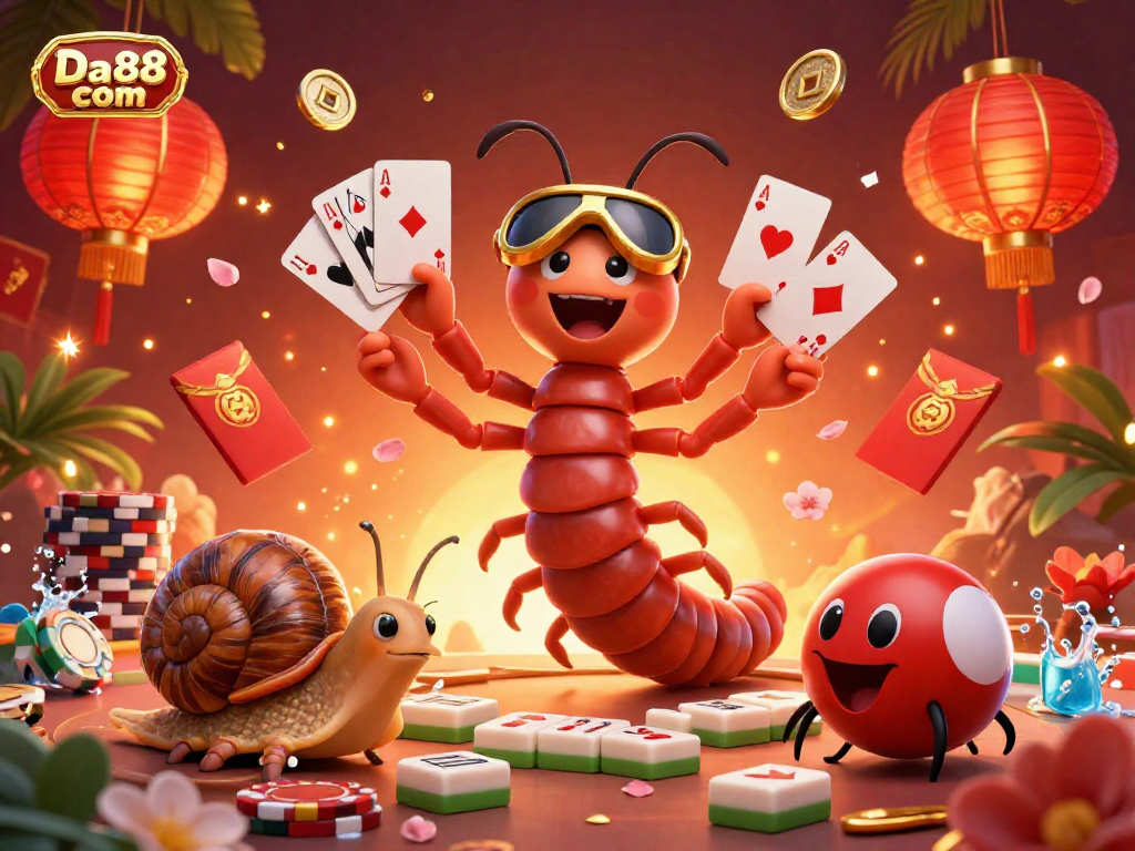 Experience thrilling games at Da88 com with a vibrant 3D casino scene featuring exciting casino elements.
